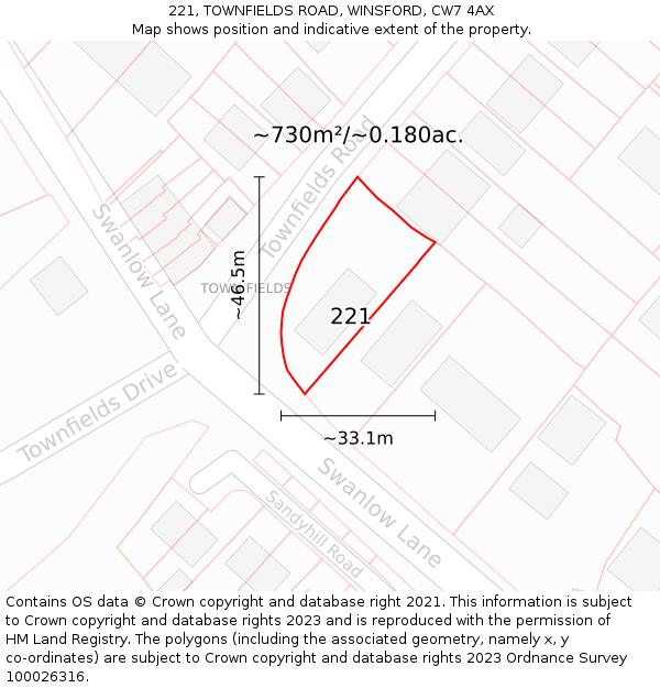 221, TOWNFIELDS ROAD, WINSFORD, CW7 4AX: Plot and title map