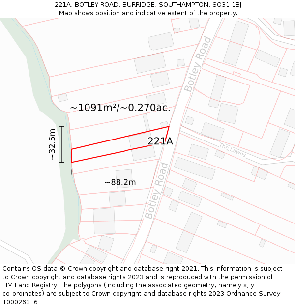 221A, BOTLEY ROAD, BURRIDGE, SOUTHAMPTON, SO31 1BJ: Plot and title map