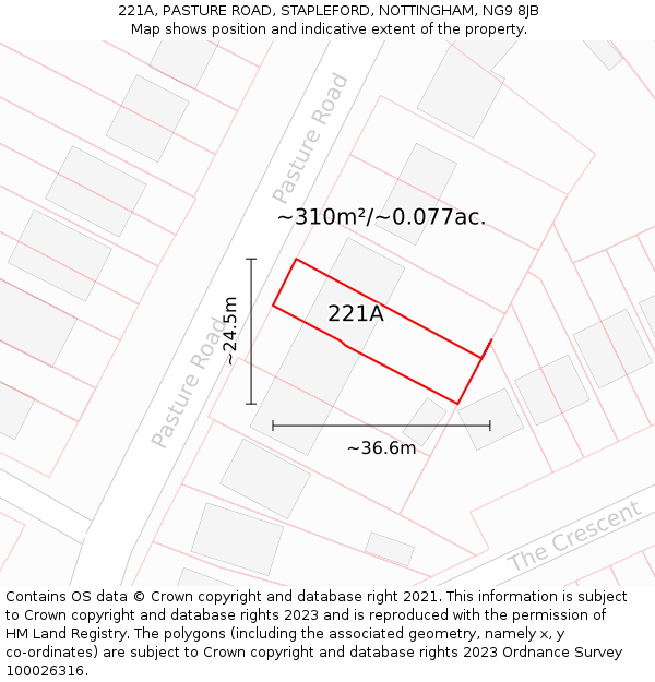 221A, PASTURE ROAD, STAPLEFORD, NOTTINGHAM, NG9 8JB: Plot and title map