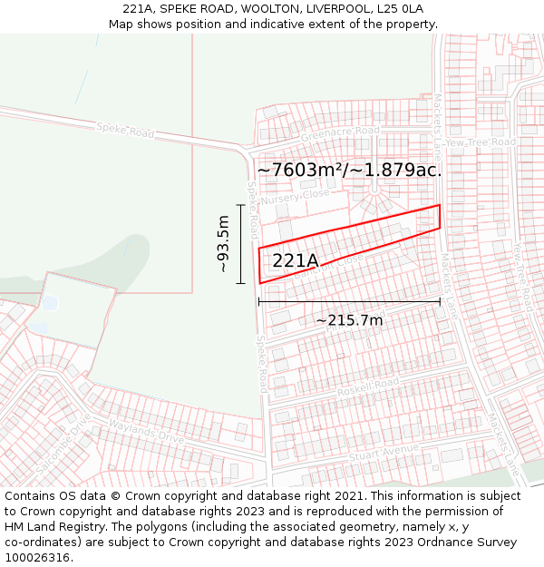 221A, SPEKE ROAD, WOOLTON, LIVERPOOL, L25 0LA: Plot and title map