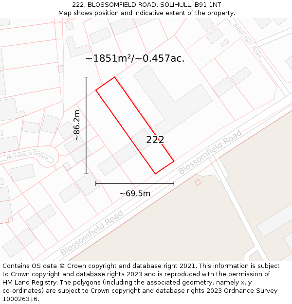 222, BLOSSOMFIELD ROAD, SOLIHULL, B91 1NT: Plot and title map