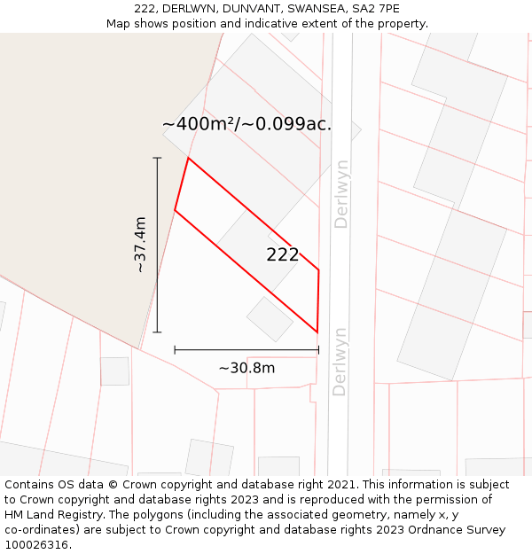 222, DERLWYN, DUNVANT, SWANSEA, SA2 7PE: Plot and title map