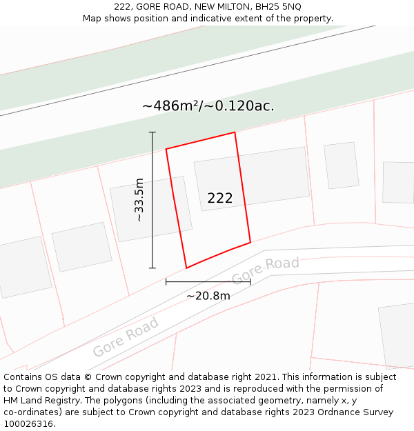 222, GORE ROAD, NEW MILTON, BH25 5NQ: Plot and title map