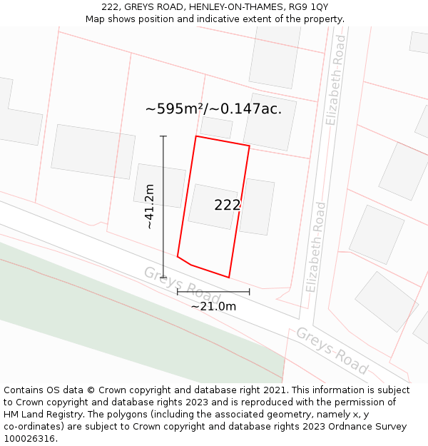 222, GREYS ROAD, HENLEY-ON-THAMES, RG9 1QY: Plot and title map