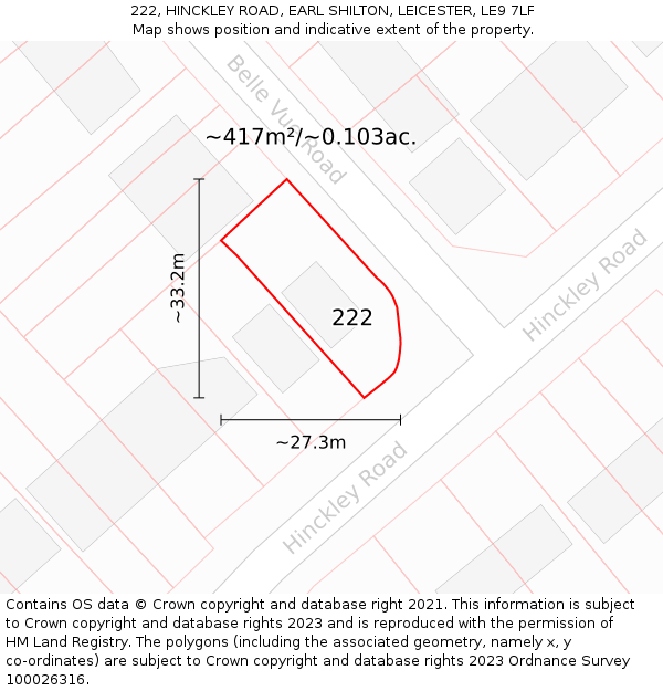 222, HINCKLEY ROAD, EARL SHILTON, LEICESTER, LE9 7LF: Plot and title map