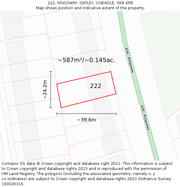 222, KINGSWAY, GATLEY, CHEADLE, SK8 4PB: Plot and title map