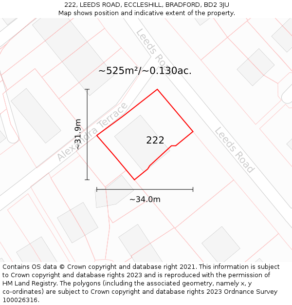 222, LEEDS ROAD, ECCLESHILL, BRADFORD, BD2 3JU: Plot and title map