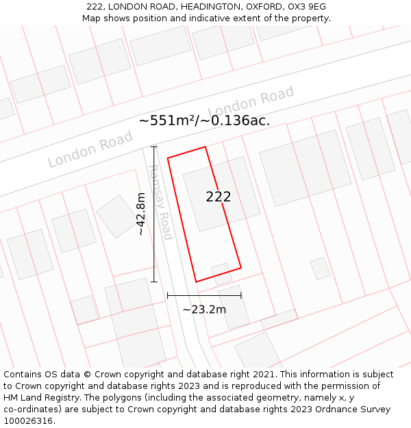 222, LONDON ROAD, HEADINGTON, OXFORD, OX3 9EG: Plot and title map