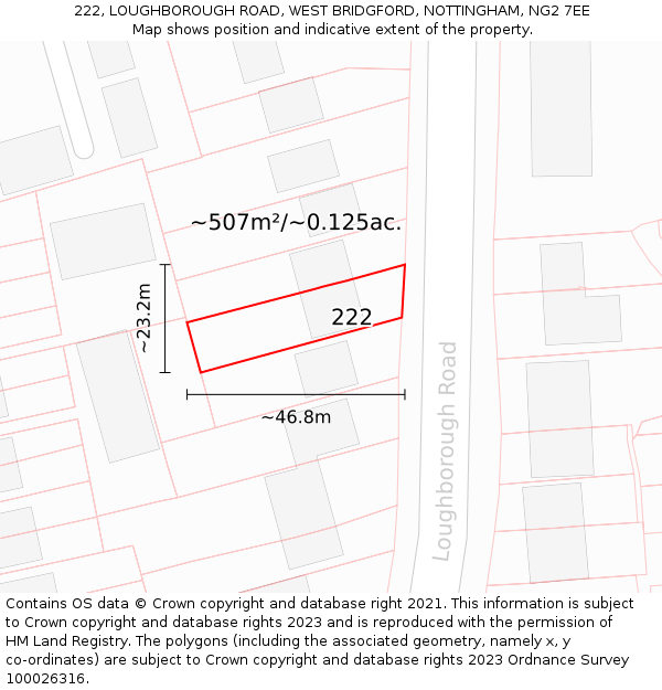 222, LOUGHBOROUGH ROAD, WEST BRIDGFORD, NOTTINGHAM, NG2 7EE: Plot and title map