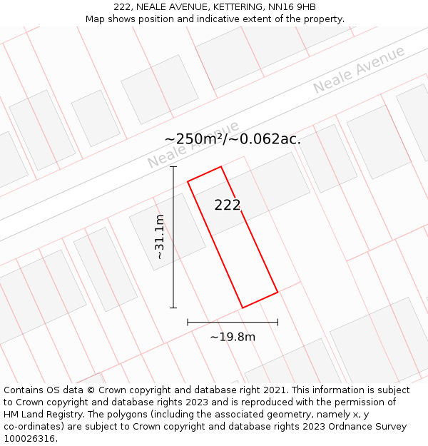 222, NEALE AVENUE, KETTERING, NN16 9HB: Plot and title map