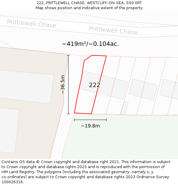 222, PRITTLEWELL CHASE, WESTCLIFF-ON-SEA, SS0 0RT: Plot and title map