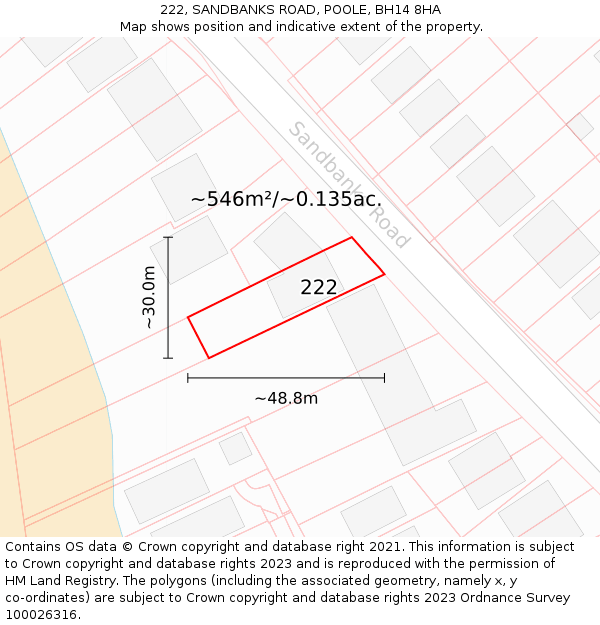 222, SANDBANKS ROAD, POOLE, BH14 8HA: Plot and title map