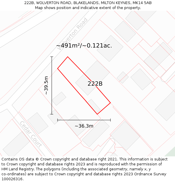 222B, WOLVERTON ROAD, BLAKELANDS, MILTON KEYNES, MK14 5AB: Plot and title map