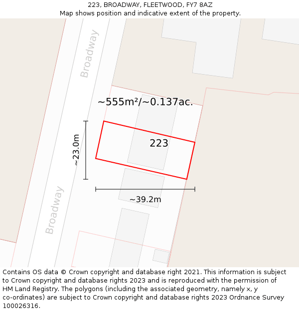 223, BROADWAY, FLEETWOOD, FY7 8AZ: Plot and title map