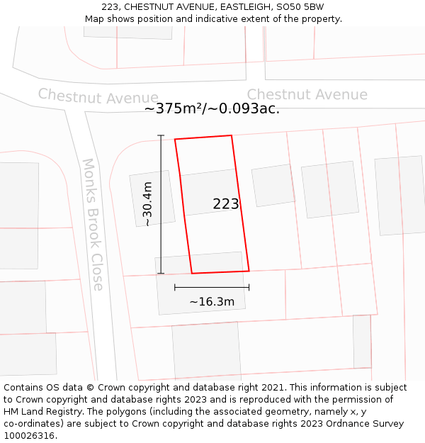 223, CHESTNUT AVENUE, EASTLEIGH, SO50 5BW: Plot and title map