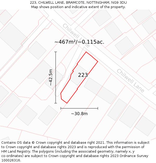 223, CHILWELL LANE, BRAMCOTE, NOTTINGHAM, NG9 3DU: Plot and title map