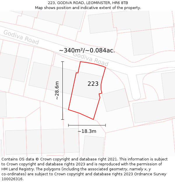 223, GODIVA ROAD, LEOMINSTER, HR6 8TB: Plot and title map
