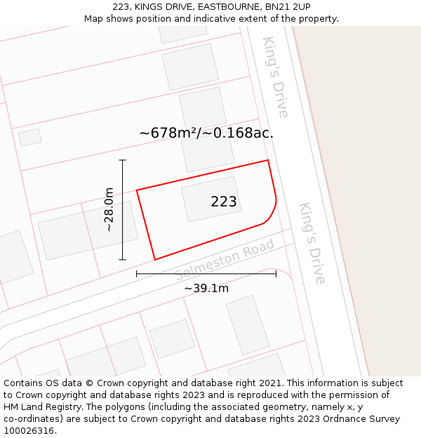 223, KINGS DRIVE, EASTBOURNE, BN21 2UP: Plot and title map