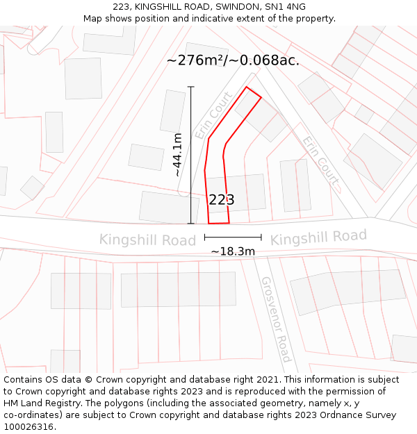 223, KINGSHILL ROAD, SWINDON, SN1 4NG: Plot and title map