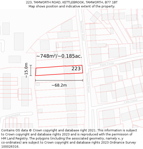 223, TAMWORTH ROAD, KETTLEBROOK, TAMWORTH, B77 1BT: Plot and title map