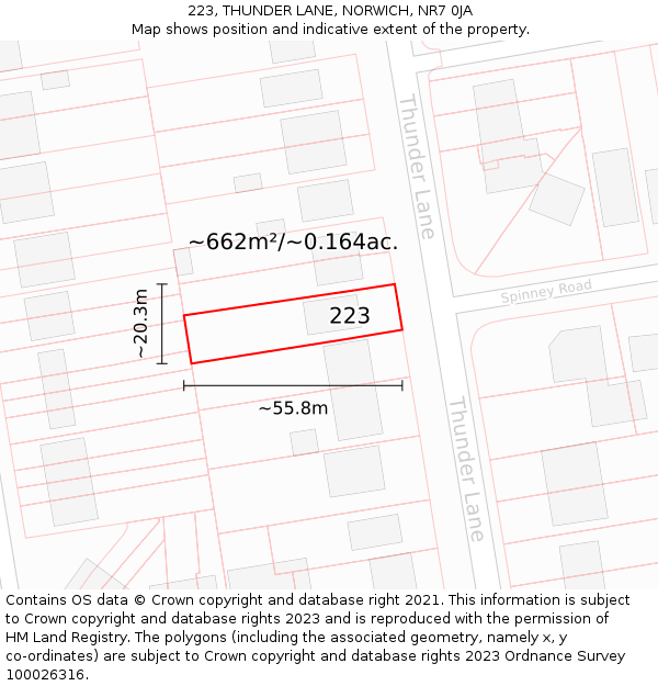 223, THUNDER LANE, NORWICH, NR7 0JA: Plot and title map