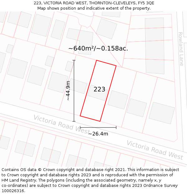 223, VICTORIA ROAD WEST, THORNTON-CLEVELEYS, FY5 3QE: Plot and title map