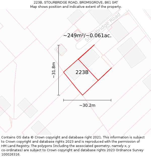 223B, STOURBRIDGE ROAD, BROMSGROVE, B61 0AT: Plot and title map