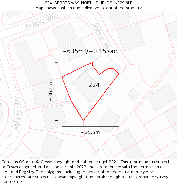 224, ABBOTS WAY, NORTH SHIELDS, NE29 8LR: Plot and title map