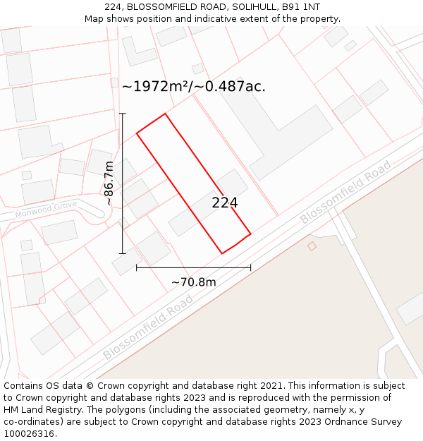 224, BLOSSOMFIELD ROAD, SOLIHULL, B91 1NT: Plot and title map