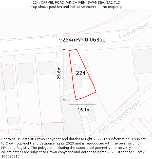 224, CARMEL ROAD, WINCH WEN, SWANSEA, SA1 7LD: Plot and title map
