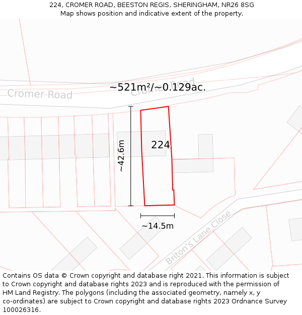 224, CROMER ROAD, BEESTON REGIS, SHERINGHAM, NR26 8SG: Plot and title map