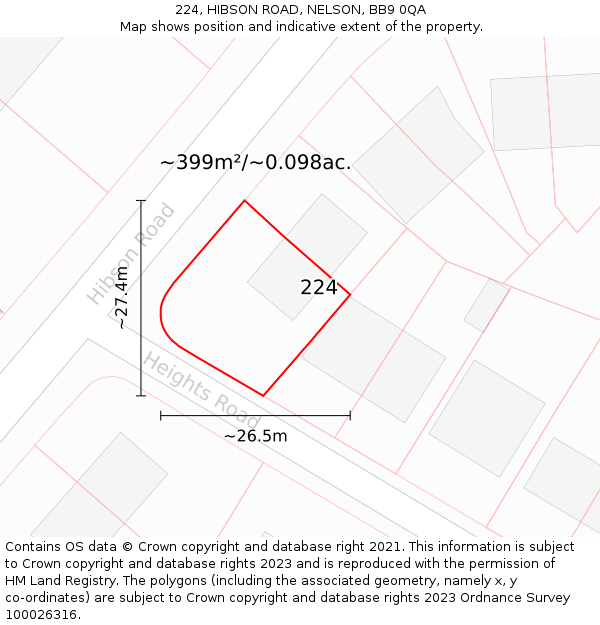 224, HIBSON ROAD, NELSON, BB9 0QA: Plot and title map