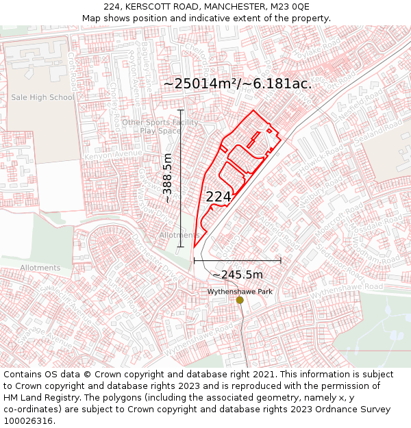 224, KERSCOTT ROAD, MANCHESTER, M23 0QE: Plot and title map