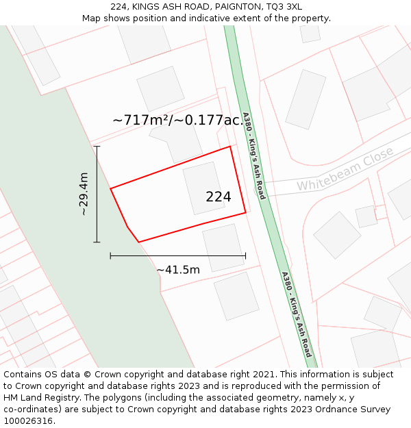 224, KINGS ASH ROAD, PAIGNTON, TQ3 3XL: Plot and title map