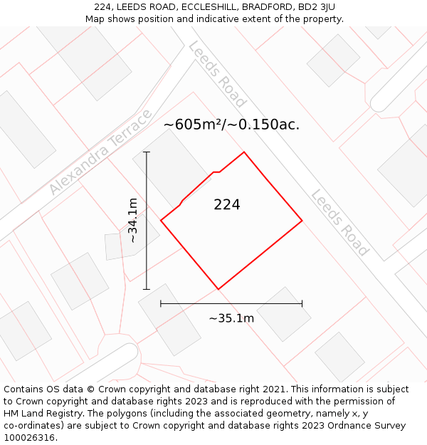 224, LEEDS ROAD, ECCLESHILL, BRADFORD, BD2 3JU: Plot and title map