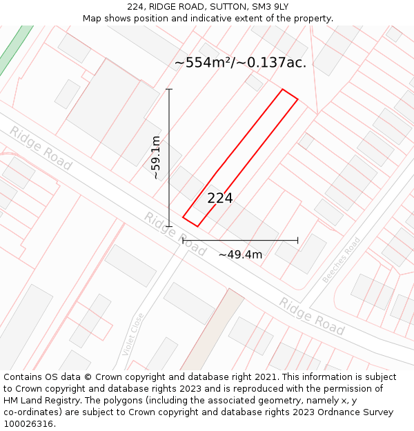 224, RIDGE ROAD, SUTTON, SM3 9LY: Plot and title map