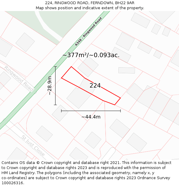 224, RINGWOOD ROAD, FERNDOWN, BH22 9AR: Plot and title map