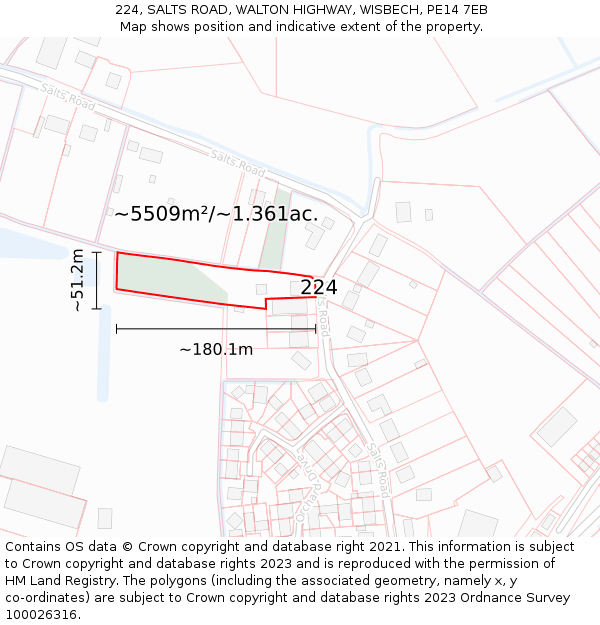 224, SALTS ROAD, WALTON HIGHWAY, WISBECH, PE14 7EB: Plot and title map