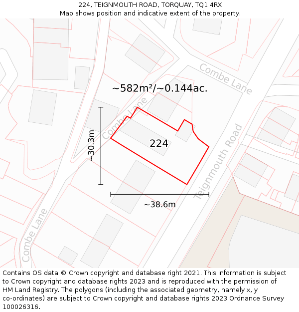 224, TEIGNMOUTH ROAD, TORQUAY, TQ1 4RX: Plot and title map