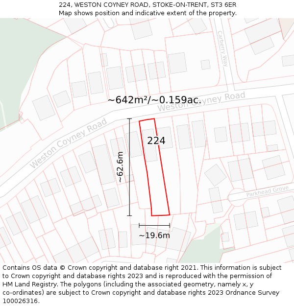 224, WESTON COYNEY ROAD, STOKE-ON-TRENT, ST3 6ER: Plot and title map