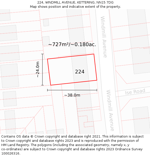 224, WINDMILL AVENUE, KETTERING, NN15 7DG: Plot and title map