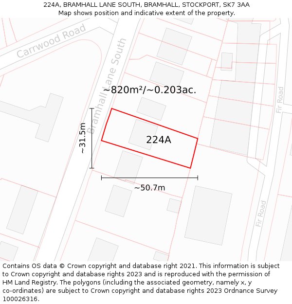 224A, BRAMHALL LANE SOUTH, BRAMHALL, STOCKPORT, SK7 3AA: Plot and title map