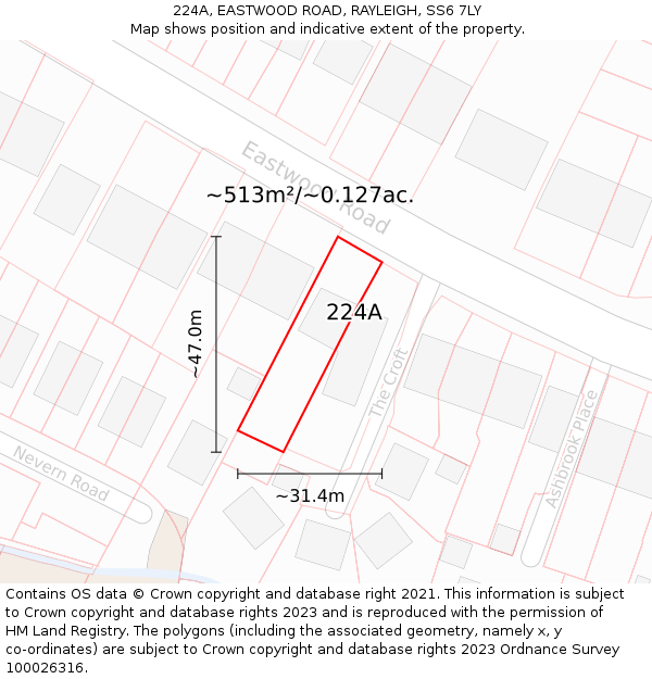 224A, EASTWOOD ROAD, RAYLEIGH, SS6 7LY: Plot and title map