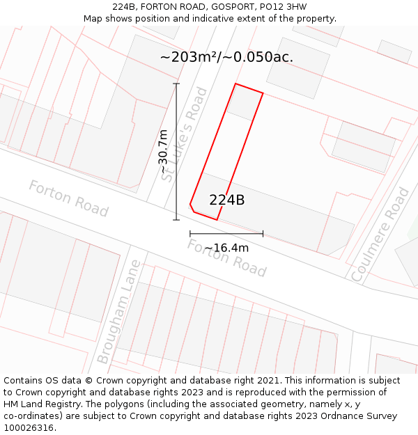 224B, FORTON ROAD, GOSPORT, PO12 3HW: Plot and title map