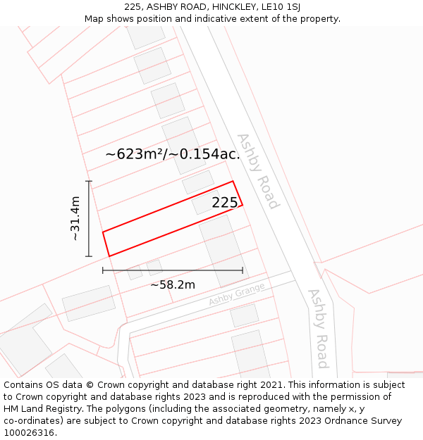 225, ASHBY ROAD, HINCKLEY, LE10 1SJ: Plot and title map