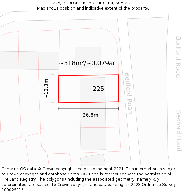 225, BEDFORD ROAD, HITCHIN, SG5 2UE: Plot and title map