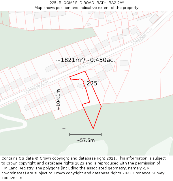 225, BLOOMFIELD ROAD, BATH, BA2 2AY: Plot and title map