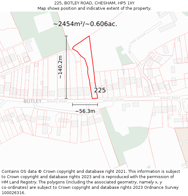 225, BOTLEY ROAD, CHESHAM, HP5 1XY: Plot and title map