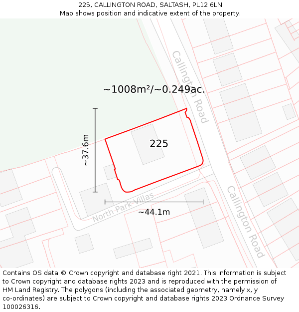 225, CALLINGTON ROAD, SALTASH, PL12 6LN: Plot and title map