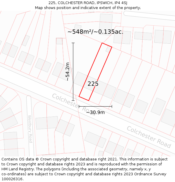 225, COLCHESTER ROAD, IPSWICH, IP4 4SJ: Plot and title map